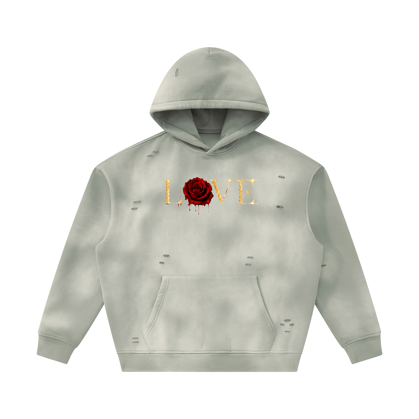 Love ( Gold Letters) Unisex Sunfade Frayed Fleece Hoodie