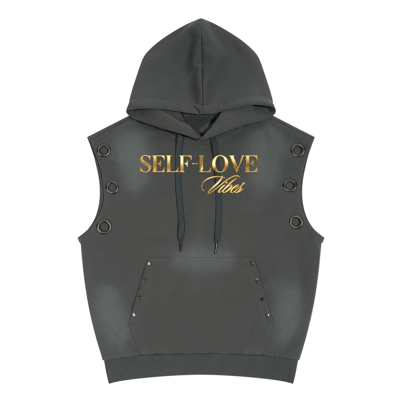 Self Love ( Gold Letters) Unisex Vintage Wash Sun Fade Sleeveless Hoodie