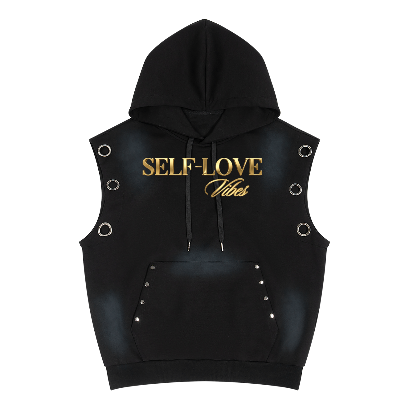 Self Love ( Gold Letters) Unisex Vintage Wash Sun Fade Sleeveless Hoodie