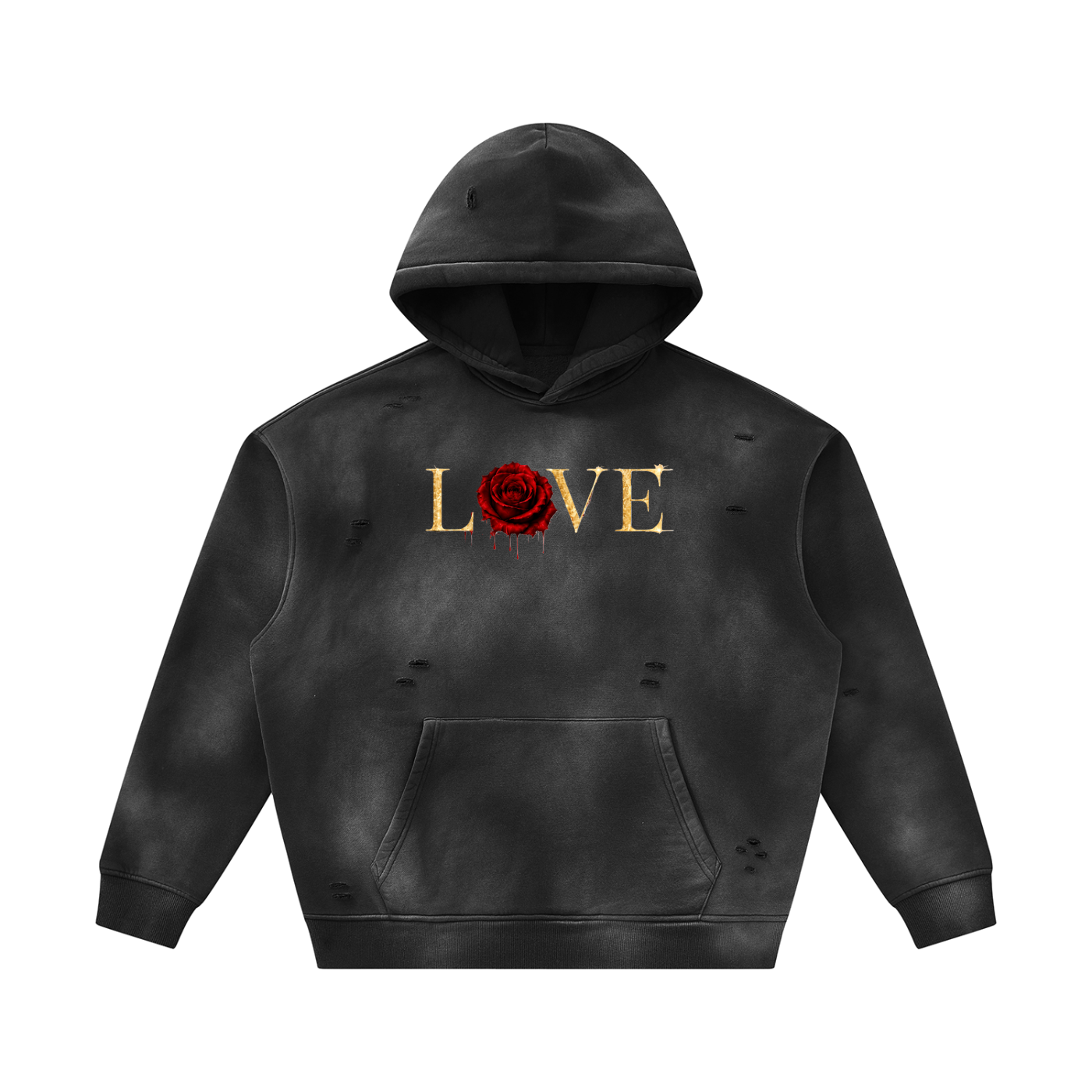 Love ( Gold Letters) Unisex Sunfade Frayed Fleece Hoodie