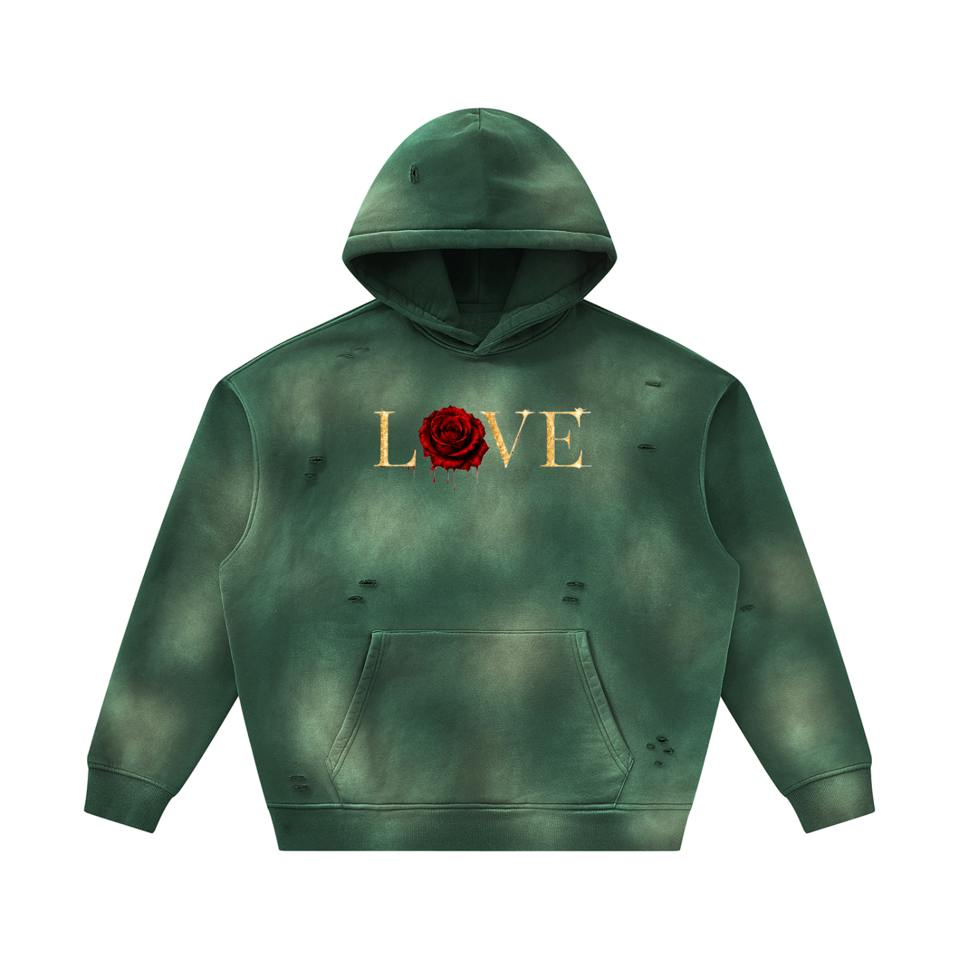 Love ( Gold Letters) Unisex Sunfade Frayed Fleece Hoodie