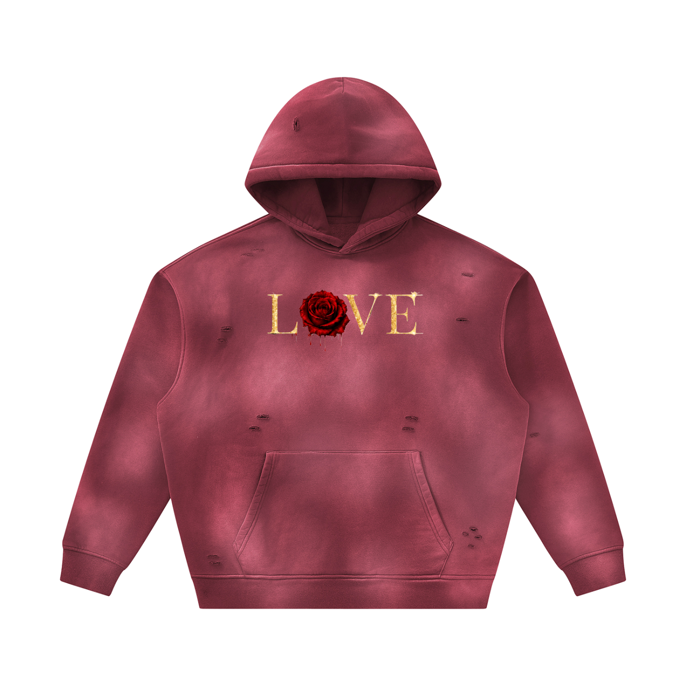Love ( Gold Letters) Unisex Sunfade Frayed Fleece Hoodie