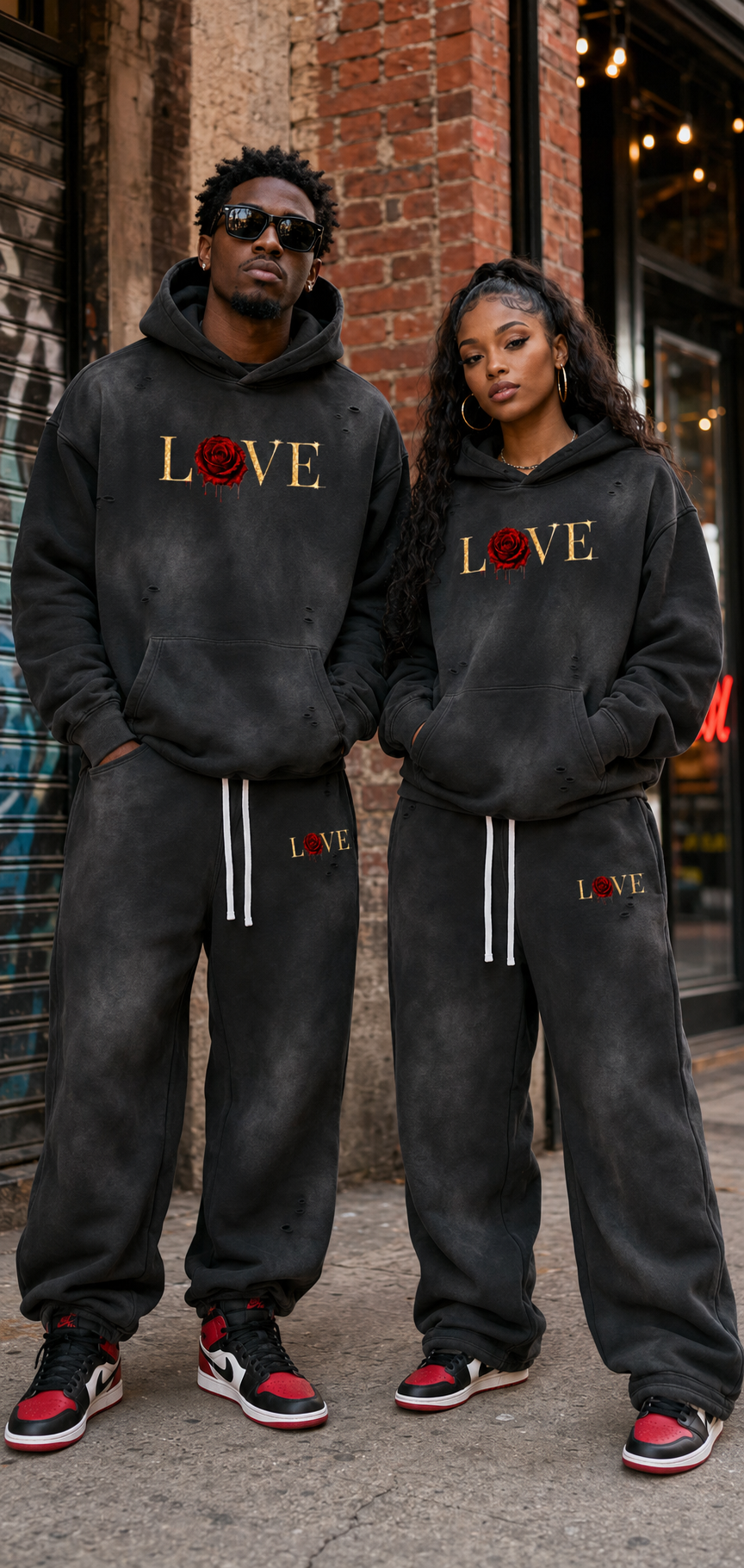 Love ( Gold Letters) Unisex Sunfade Frayed Fleece Hoodie