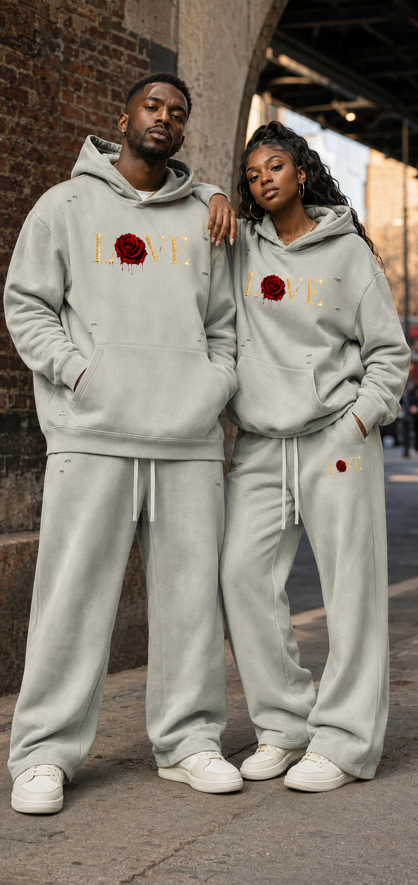 Love ( Gold Letters) Unisex Sunfade Frayed Fleece Hoodie