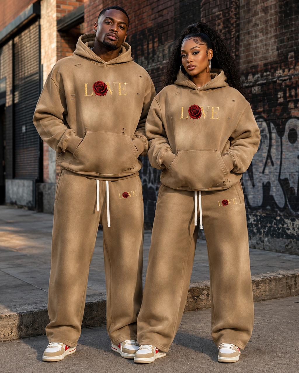 Love ( Gold Letters) Unisex Sunfade Frayed Fleece Hoodie