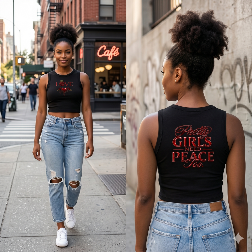 Pretty Girls Need Peace Women's Tight Crewneck Crop Tank Top
