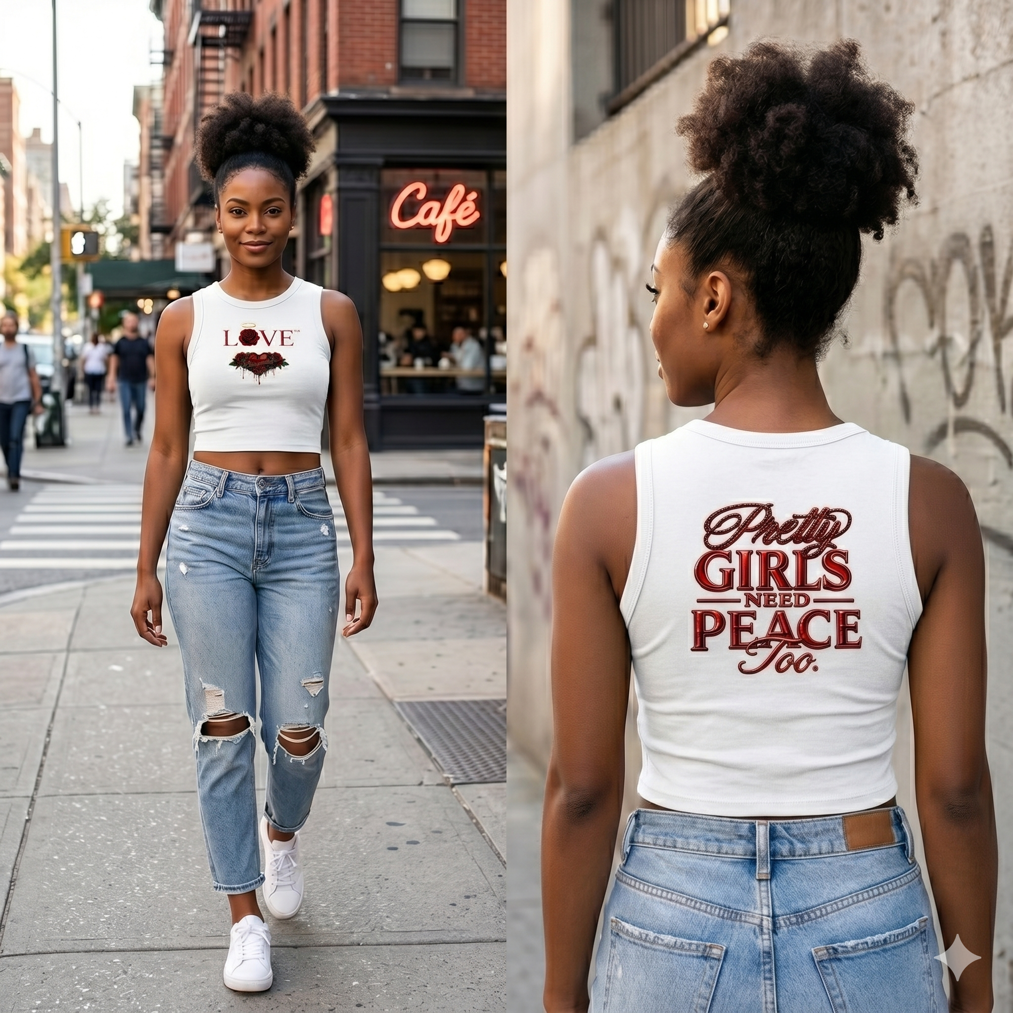 Pretty Girls Need Peace Women's Tight Crewneck Crop Tank Top