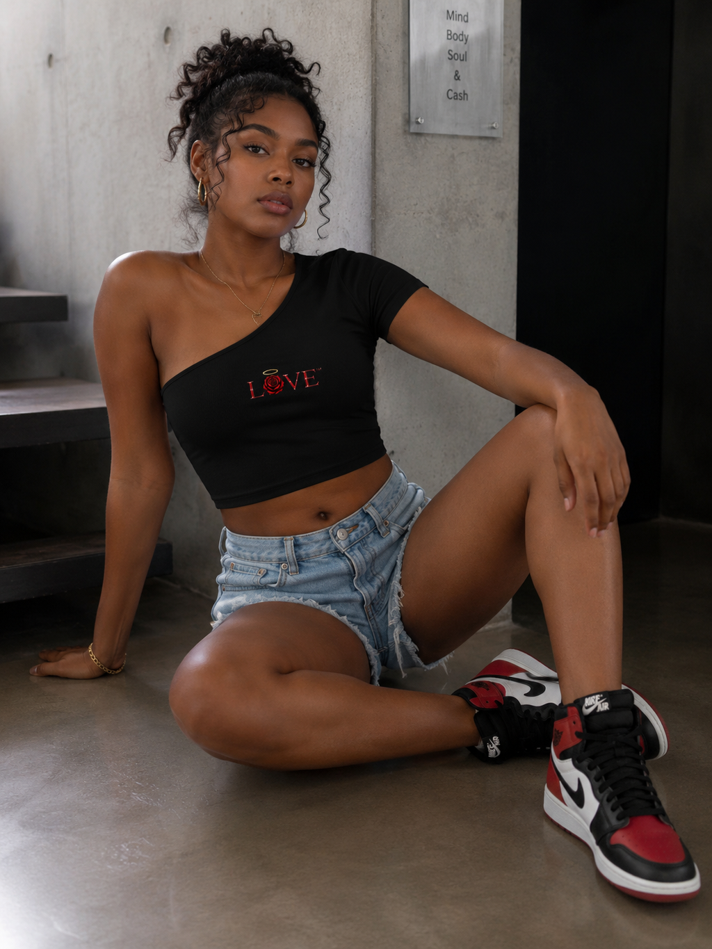 LOVE One-Shoulder Crop T-Shirt