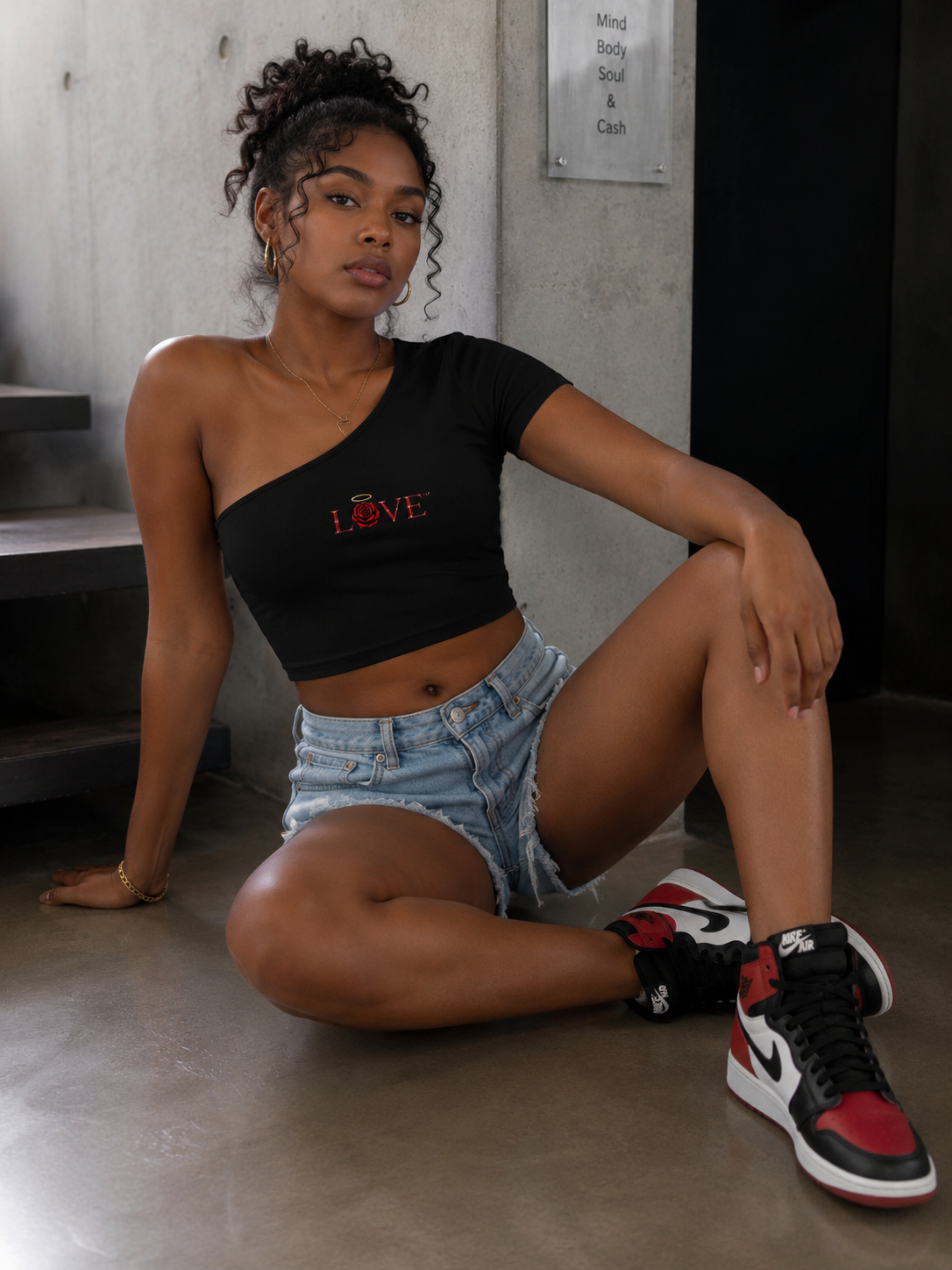 LOVE One-Shoulder Crop T-Shirt