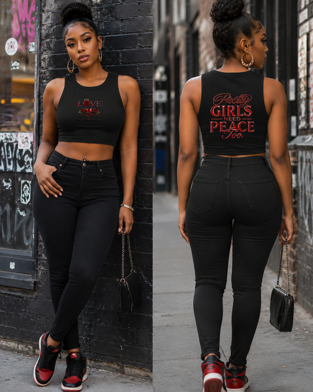 Pretty Girls Need Peace Women's Tight Crewneck Crop Tank Top