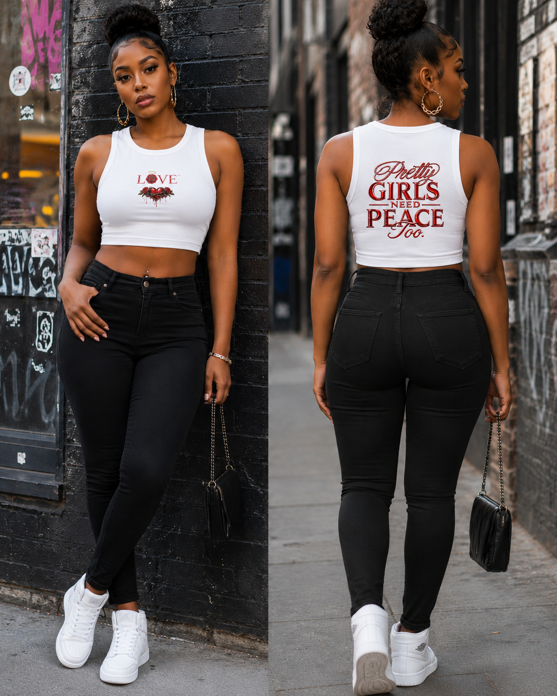 Pretty Girls Need Peace Women's Tight Crewneck Crop Tank Top
