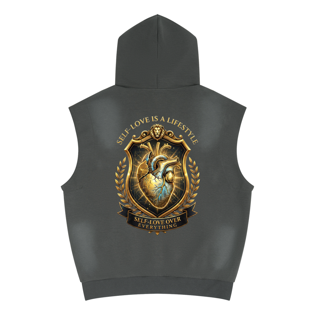 Self Love ( Gold Letters) Unisex Vintage Wash Sun Fade Sleeveless Hoodie