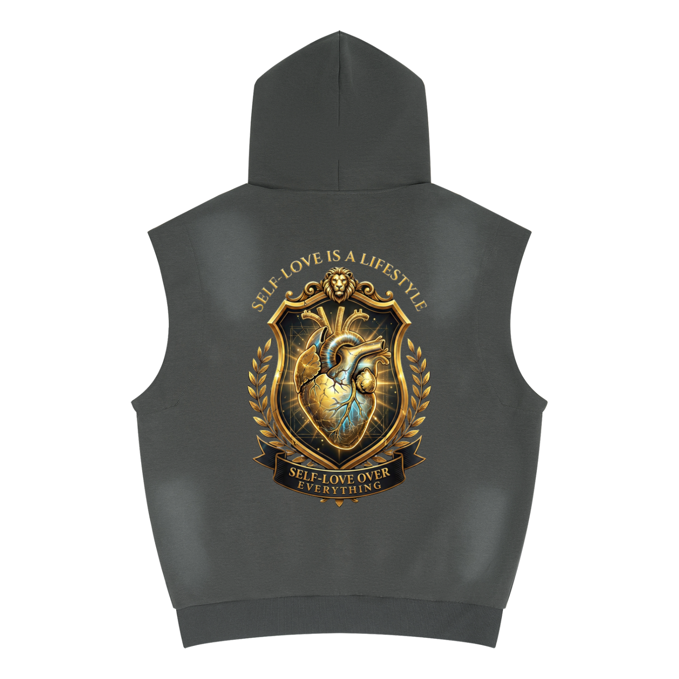 Self Love ( Gold Letters) Unisex Vintage Wash Sun Fade Sleeveless Hoodie