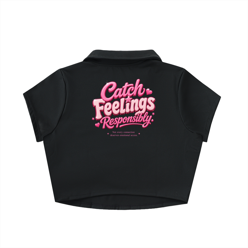 Catching Feeling Responsibly V-Neck Lapel Crop Top